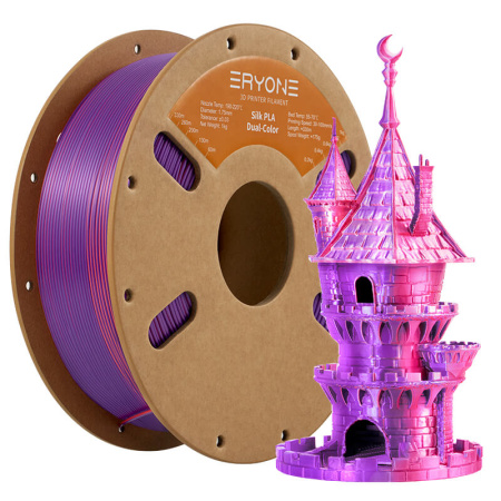 Silk PLA,  Дуоколор пластик "Orange Red / Purple", Eryone
