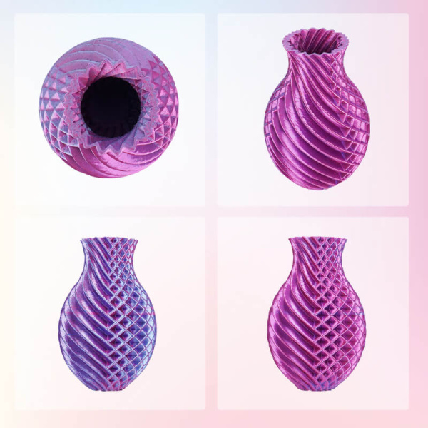 Silk PLA,  Дуоколор пластик "Rose Red / Light Blue", Eryone