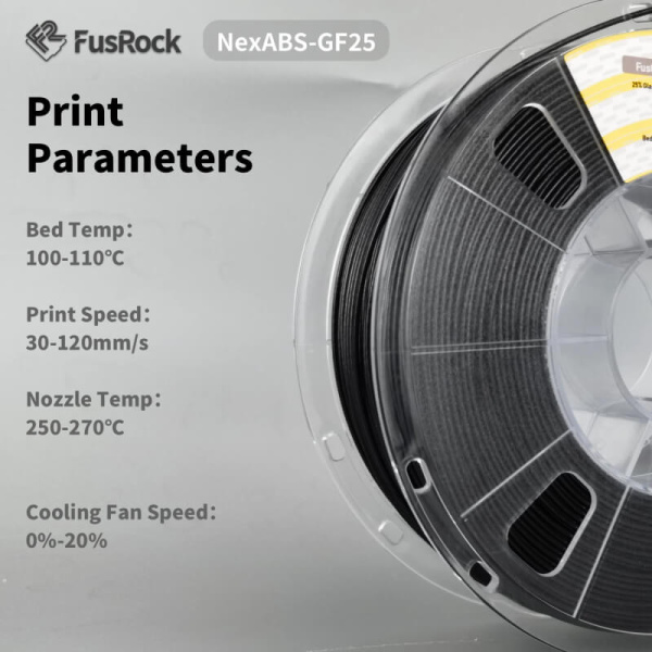Пластик NexABS-GF, Стеклонаполненный 25%, Black (Черный), FUSROCK