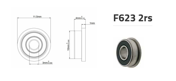 Фланцевый подшипник F623RS 3x10x4 мм, Fushi