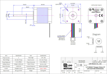 Шаговый двигатель LDO-42STH48-2504AH(S55), 2504AH, Nema 17