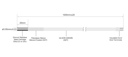 Нагреватель элемент картридж 24В, 60Вт, 100см — компонент термозоны