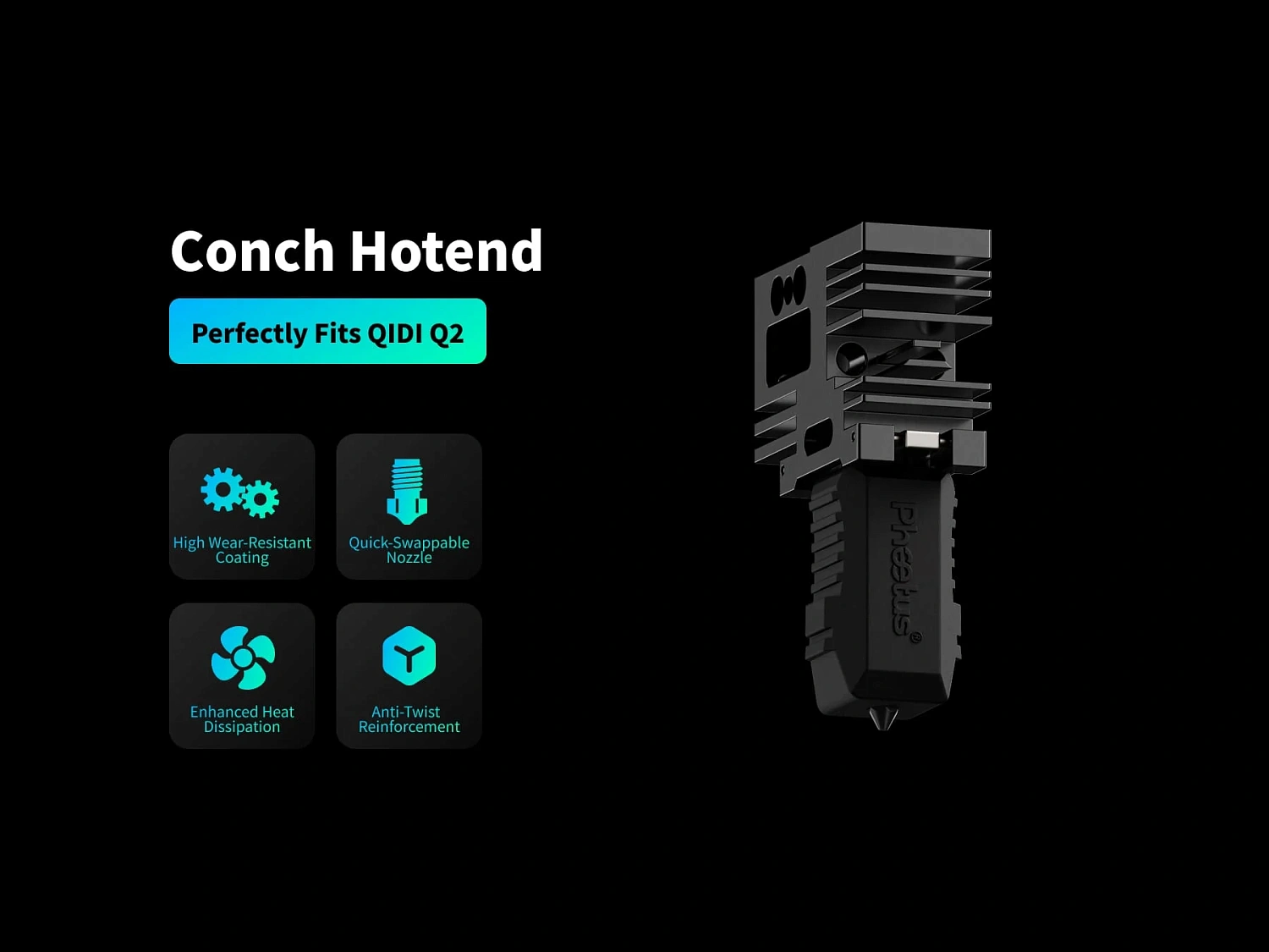 Хотенд Conch 0.4 EndCoat M4 для Qidi Q2, Phaetus