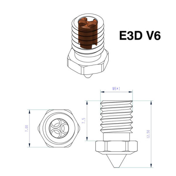 Сопло 0.8 из закаленной стали, E3D V6, CHT, 1,75 мм