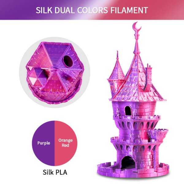 Silk PLA,  Дуоколор пластик "Orange Red / Purple", Eryone