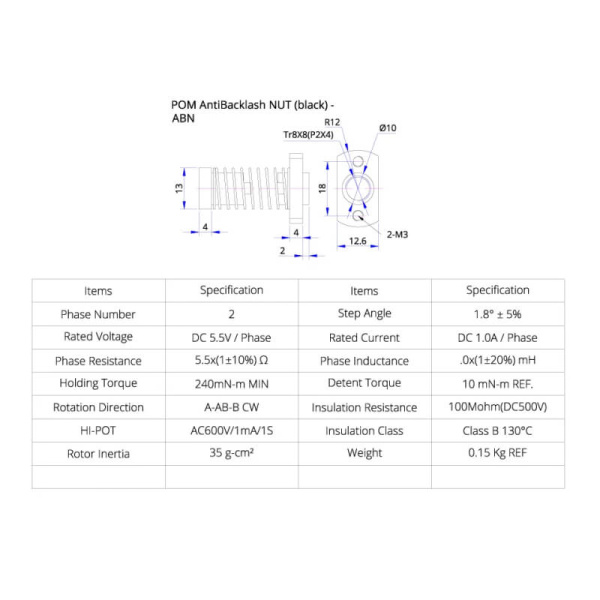 Шаговый двигатель LDO-42STH25-1004CL200ET(VRN), 42STH25, T8x8, Nema 17