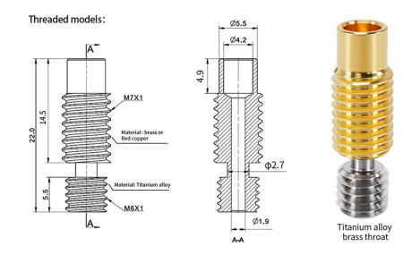 Биметаллический E3D V6 термобарьер, латунь — компонент термозоны