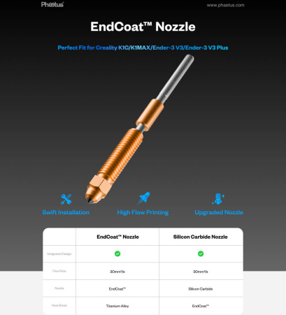 Сопло высококачественное, Silicon Carbide, 0.4, серия K1C, Ender3 V3, Phaetus — 3D nozzle / hotend component Сопло высококачественное, Silicon Carbide, 0.4, серия K1C, Ender3 V3, Phaetus — сопло для экструзии