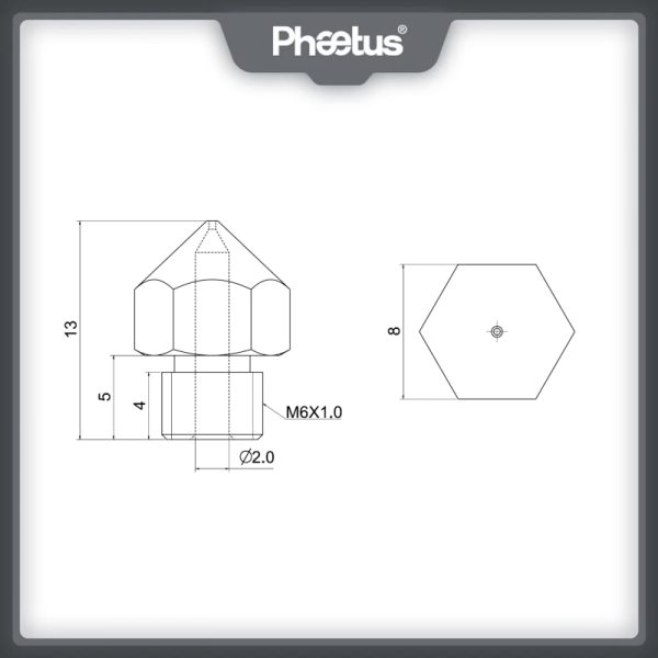 Сопло из закаленной стали PMK8, 0.6, E3D MK8, Phaetus, 1.75мм