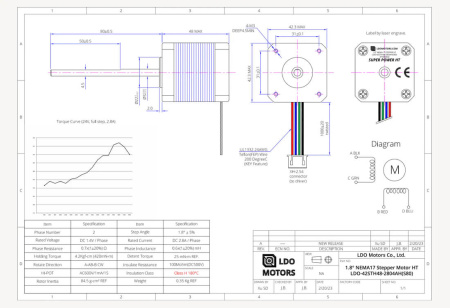 Шаговый двигатель LDO-42STH48-2804AH(S80), 2804, Nema 17 — двигатель для экструдера