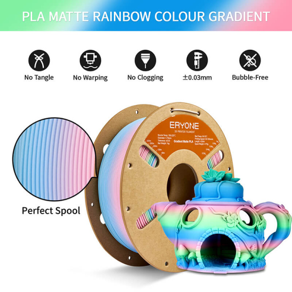 Матовый PLA, Радужный (Градиентный) пластик "Fairy Tale" (Pink/Green/Blue), Eryone