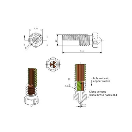 Сопло CHT 0.4, Volcano, закаленная сталь, 1,75 мм — сопло для экструзии
