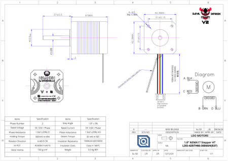 Шаговый двигатель Kraken LDO-42STH60-3004AH(S37), 3004AH, Nema 17 — шаговый мотор NEMA17/NEMA23 Шаговый двигатель Kraken LDO-42STH60-3004AH(S37), 3004AH, Nema 17 — двигатель для экструдера