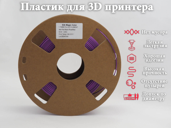 Silk PLA,  Дуоколор пластик "Black / Rosered", JAMGHE