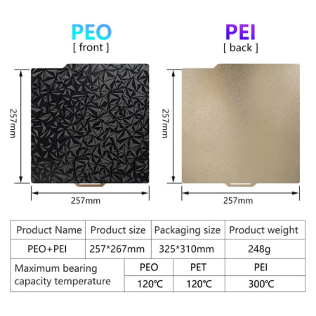 Покрытие стола, Bambu Lab X1, P1, PEI+PEO, 257 мм * 257 мм — PEI/стекло для 3D-принтера Покрытие стола, Bambu Lab X1, P1, PEI+PEO, 257 мм * 257 мм — покрытие для адгезии